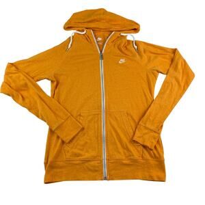 Nike Women’s Full Zip Mustard Yellow Drawstring Hoodie Sweater Size Medium